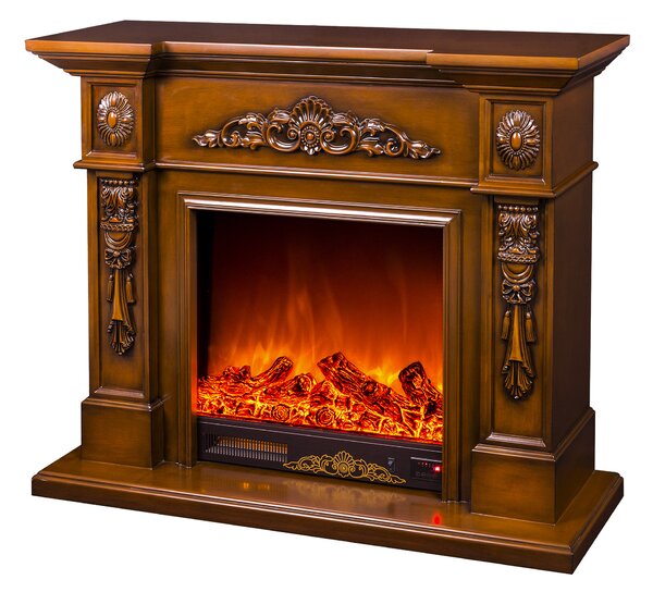 Camino Elettrico da Pavimento 102x120x33 cm Effetto Fiamma 1500W Siena Marrone