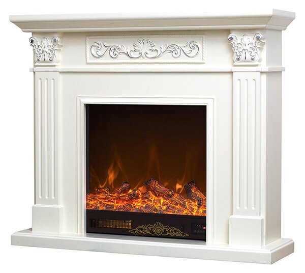 Camino Elettrico da Pavimento 102x120x33 cm Effetto Fiamma 1500W Valencia Bianco