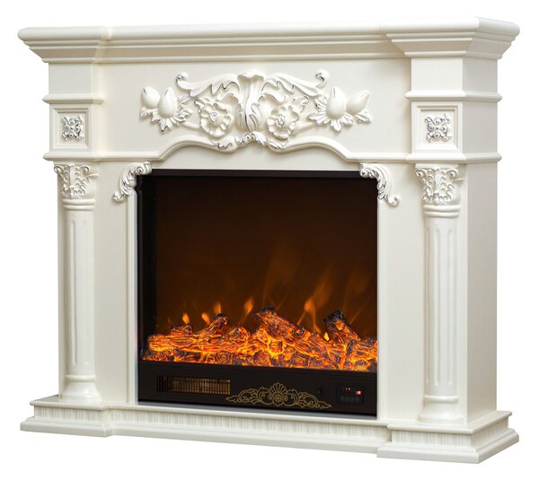 Camino Elettrico da Pavimento 102x120x33 cm Effetto Fiamma 1500W Savage mini Bianco