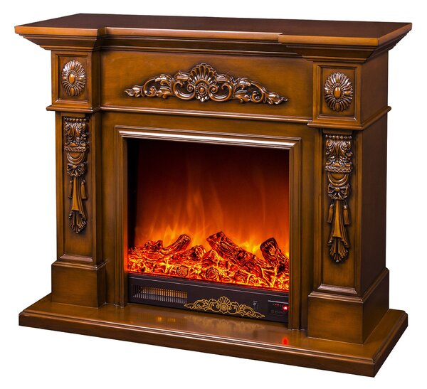 Camino Elettrico da Pavimento 102x120x33 cm Effetto Fiamma 1500W Siena Marrone