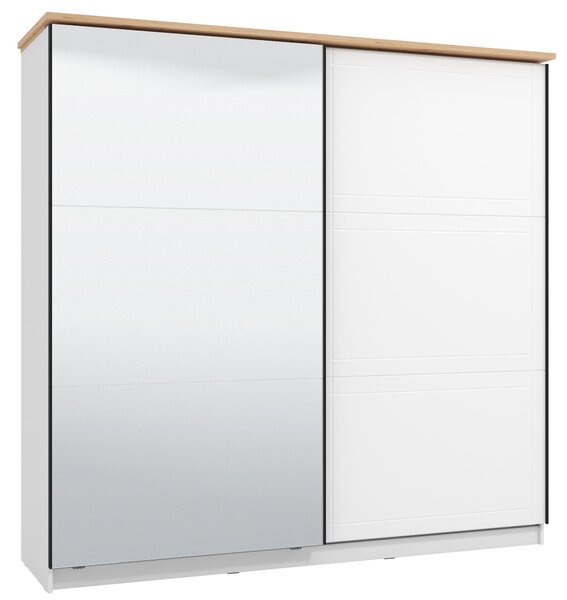 Armadio 2 Ante Scorrevoli con Specchio 217x62x210 cm Bianco Laminato e Quercia
