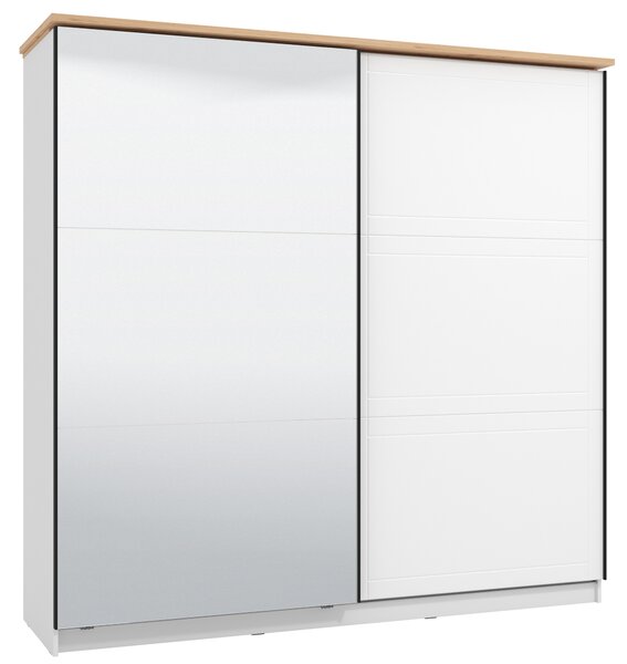 Armadio 2 Ante Scorrevoli con Specchio 217x62x210 cm Bianco Laminato e Quercia