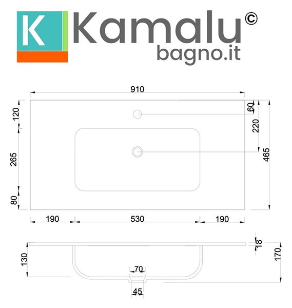 KAMALU - Lavabo da incasso 91cm in ceramica lucida | Litos-K7090