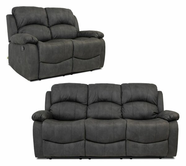 Set 2 Divani Reclinabili Manuali 2 Posti e 3 Posti in Econabuk Cross Grigio