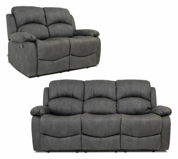 Set 2 Divani Reclinabili Manuali 2 Posti e 3 Posti in Econabuk Cross Grigio