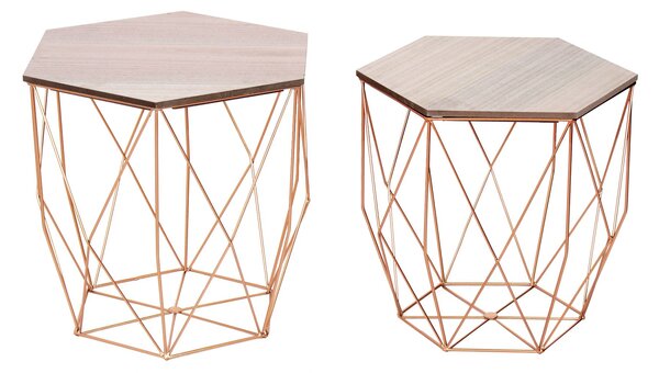 Set Tavolini Hexagon Rovere Rose Gold