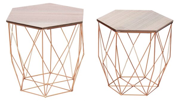 Set Tavolini Hexagon Rovere Rose Gold