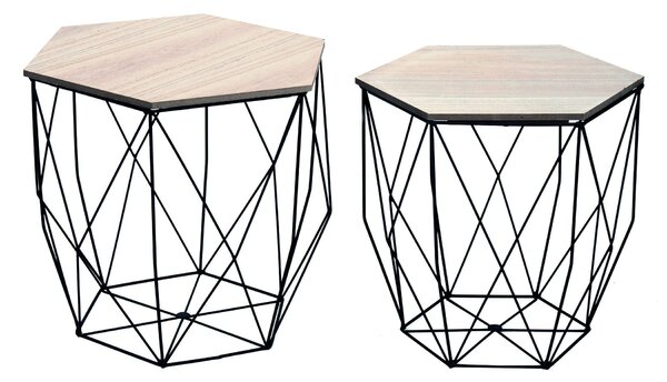 Set Tavolini Hexagon Rovere Nero