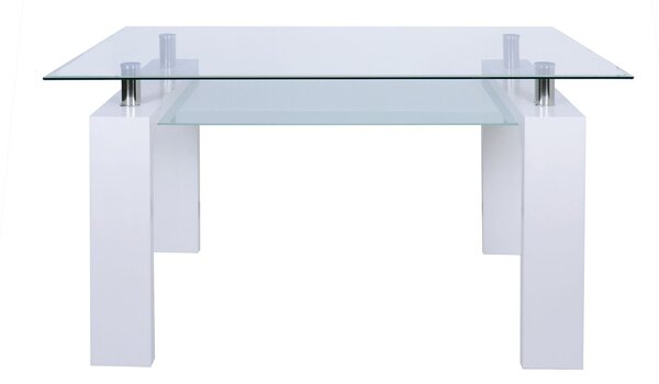 Tavolo Renee 140x90x77 cm 2 Piani Vetro Gambe Bianche