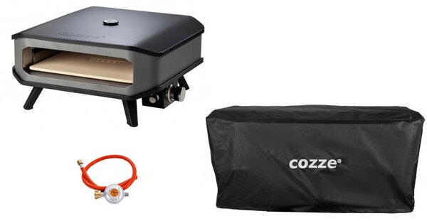 Forno per Pizza a Gas 17' Fino a 450° 42,5x42,5 cm con Pietra Refrattaria e Copertura
