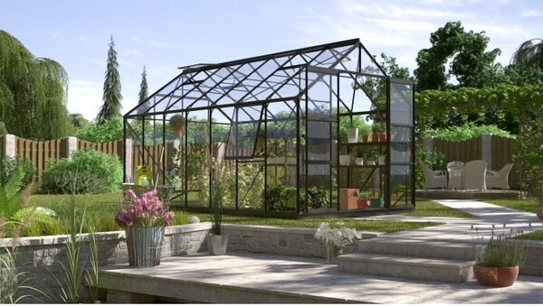 Serra da Giardino Vitavia Jupiter 11500 257x445x248 cm in Alluminio Nero e Vetro Temperato