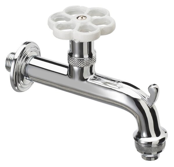 Rubinetto per Fontana da Giardino in Ottone Cromato con Ghiera in Tinta Belfer RUB/018 Bianco