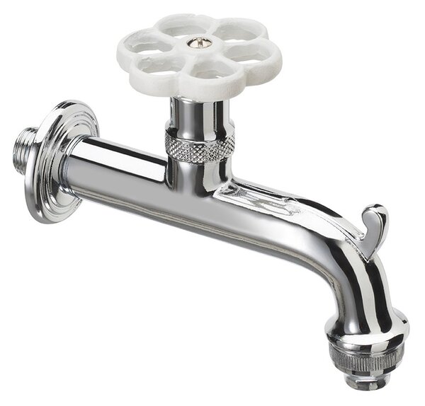 Rubinetto per Fontana da Giardino in Ottone Cromato con Ghiera in Tinta Belfer RUB/018 Bianco