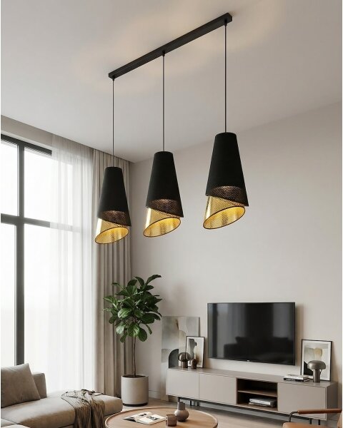 Lampadario a sospensione MODA 3xE27/15W/230V nero/oro