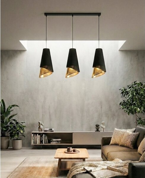 Lampadario a sospensione MODA 3xE27/15W/230V nero/oro