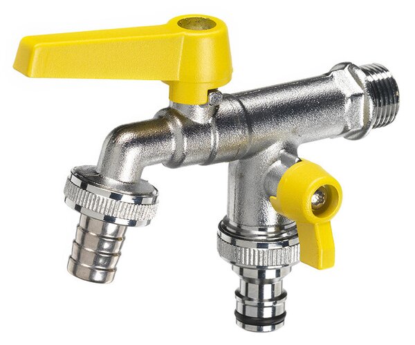 Rubinetto a Sfera Doppio per Fontana da Giardino con Leve Colorate Belfer RUB/027 Giallo