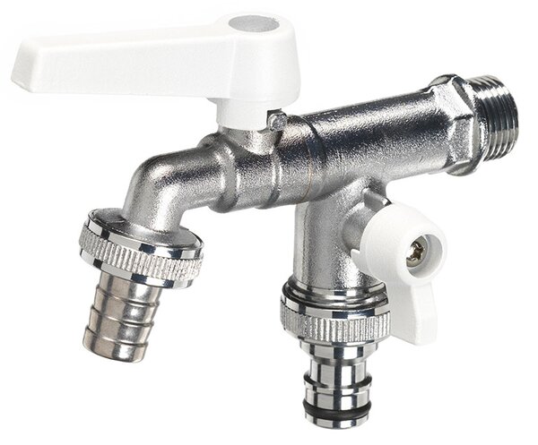 Rubinetto a Sfera Doppio per Fontana da Giardino con Leve Colorate Belfer RUB/027 Bianco