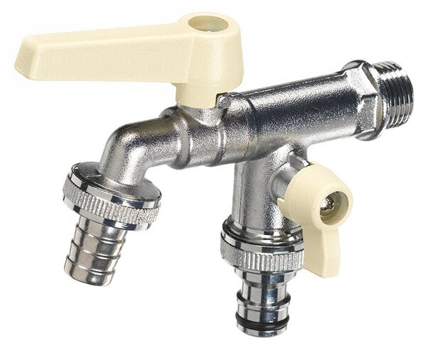Rubinetto a Sfera Doppio per Fontana da Giardino con Leve Colorate Belfer RUB/027 Avorio