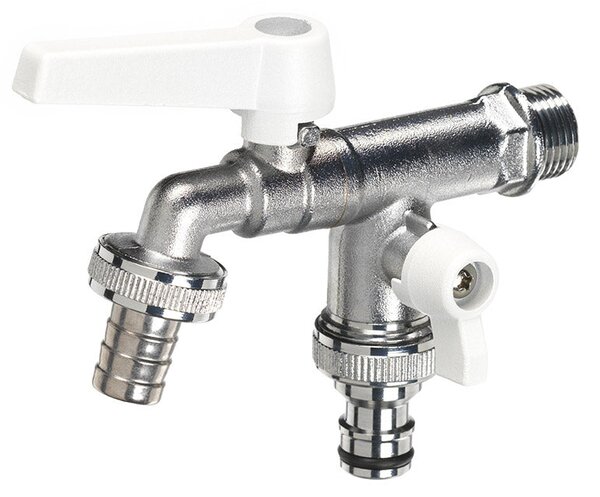 Rubinetto a Sfera Doppio per Fontana da Giardino con Leve Colorate Belfer RUB/027 Bianco