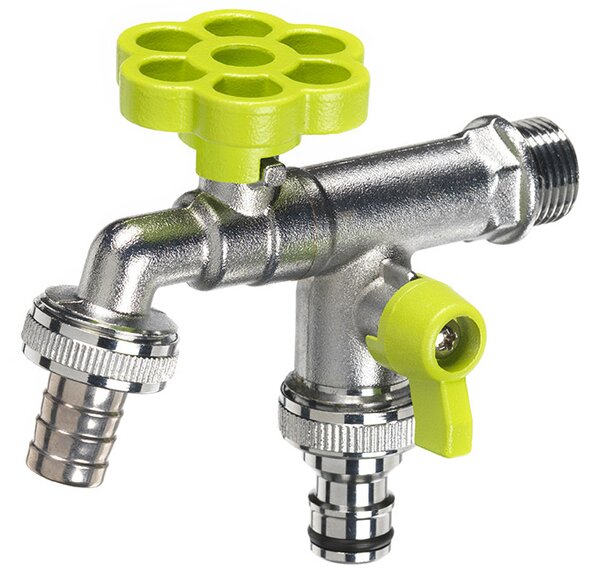 Rubinetto a Sfera Doppio per Fontana da Giardino con Fiore e Leva Colorate Belfer RUB/030 Verde Acido