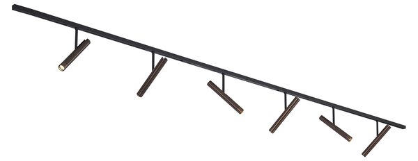 Sistema di illuminazione a binario moderno nero con 6 faretti bronzo scuro monofase - Slimline Avery