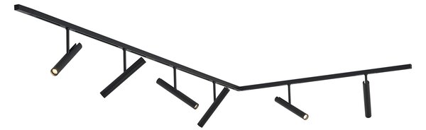 Sistema di illuminazione a binario moderno nero con 6 faretti neri monofase - Slimline Avery