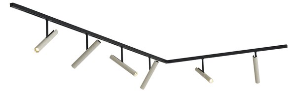 Sistema di illuminazione a binario moderno nero con 6 faretti beige monofase - Slimline Avery
