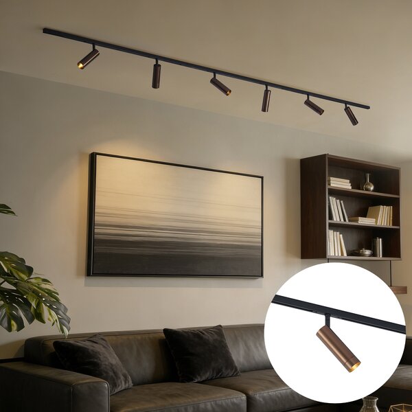 Sistema di illuminazione a binario moderno con 6 faretti bronzo scuro 1 fase - Slimline Uzzy