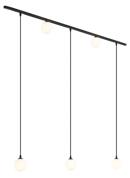 Sistema di illuminazione a binario moderno nero con 2 faretti e 3 luci a sospensione monofase - Slimline Eira
