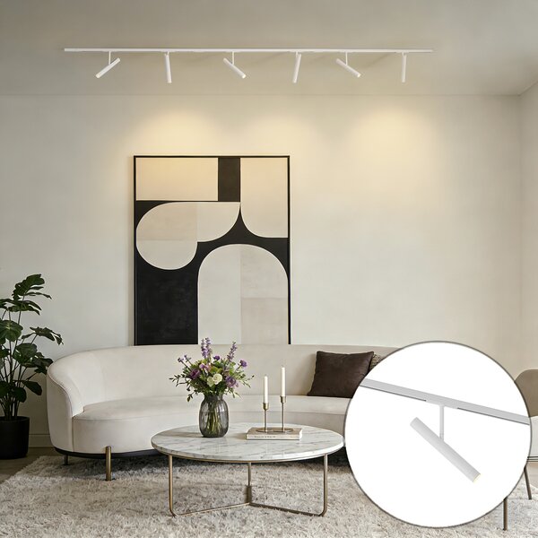 Sistema di illuminazione a binario moderno bianco con 6 faretti bianchi monofase - Slimline Avery