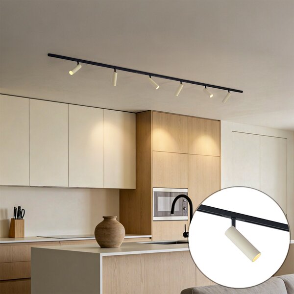 Sistema di illuminazione a binario moderno con 6 faretti beige monofase - Slimline Uzzy