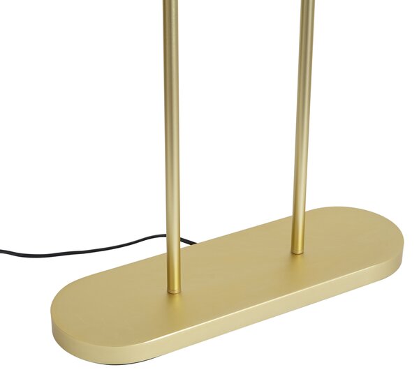 Lampada da terra in ottone con paralume ovale con motivo a foglie e interno dorato 50 cm - Thijmen