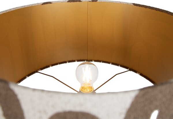 Lampada da terra a treppiede in legno con paralume a righe beige e marrone 50 cm - Lou