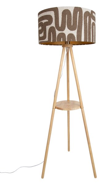 Lampada da terra a treppiede in legno con paralume a righe beige e marrone 50 cm - Lou