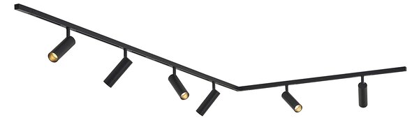 Sistema di illuminazione a binario moderno con 6 faretti neri monofase - Slimline Uzzy