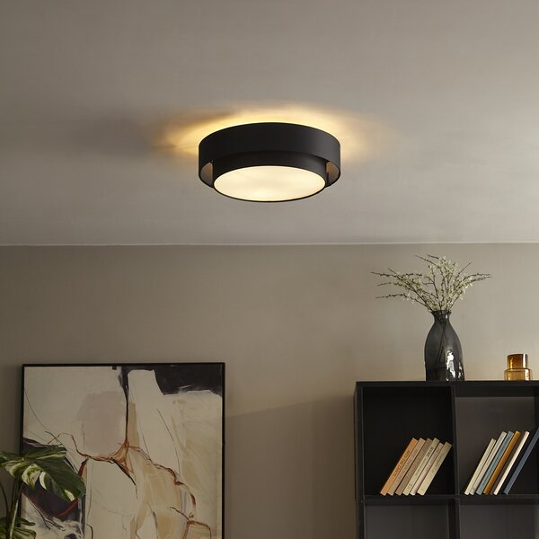 Plafoniera moderna nera 50cm 3 luci - Drum Duo