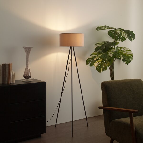 Lampada da terra moderna a treppiede color talpa con paralume in velluto - Luz