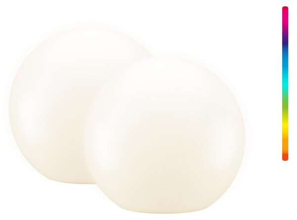 Goobay 80204 Set da 2 lampade decorative a LED solari a forma di sfera, 20 cm, taglia M, RGBW - Lampada solare da esterno con colori RGB e 10 modalità di illuminazione, 10 lm di luce bianca, IP44 per uso esterno