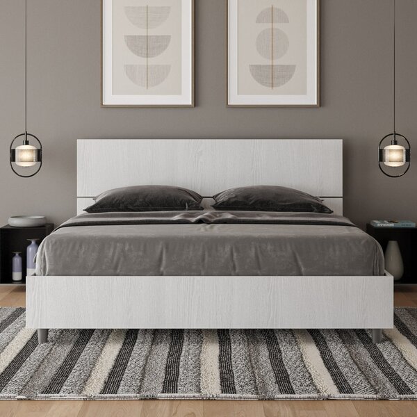 Letto Matrimoniale 160x190 cm Senza Rete Testata Dritta Demas Frassino Bianco