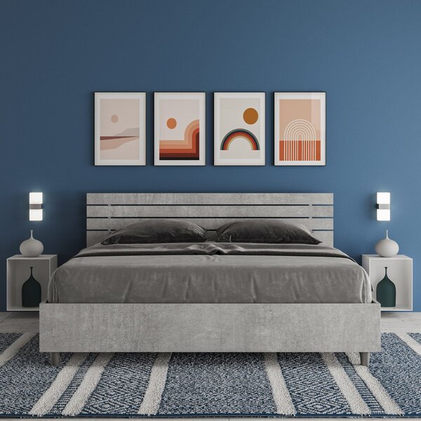 Letto Matrimoniale 160x190 cm Senza Rete Testata Doghe Inclinata Ankel Cemento