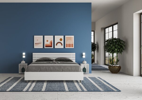Letto Matrimoniale 160x190 cm Senza Rete Testata Doghe Inclinata Ankel Frassino Bianco