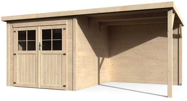 Casetta Box da Giardino per Attrezzi 4,76x2,56m Senza Pavimento con Tettoia in Legno Abete 19mm Paradis NG