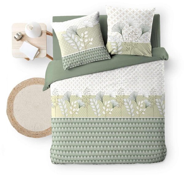 Set copripiumino e federa bianco/verde in cotone per letto matrimoniale ed esteso 240x220 cm Poetine – douceur d'intérieur