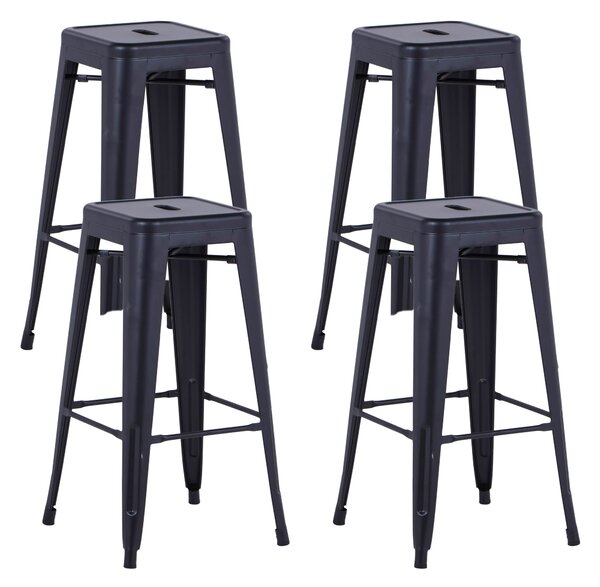 Set 4 Sgabelli da Bar Alto in Metallo Victoria Nero