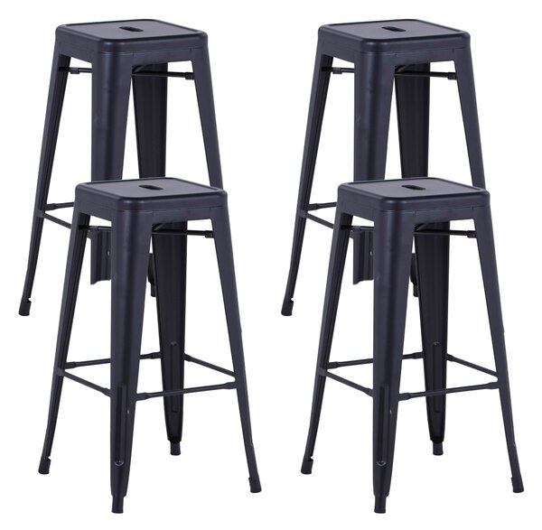 Set 4 Sgabelli da Bar Alto in Metallo Victoria Nero
