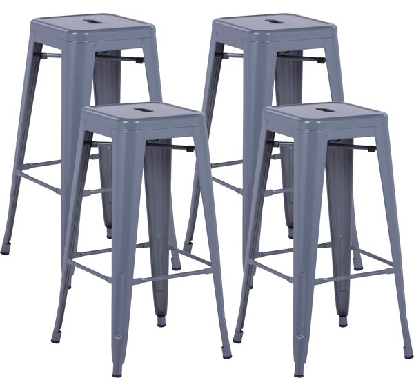 Set 4 Sgabelli da Bar Alto in Metallo Victoria Grigio Antracite