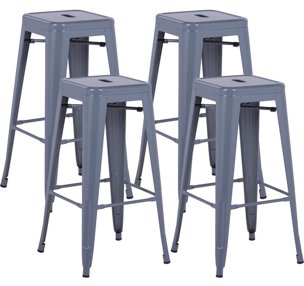 Set 4 Sgabelli da Bar Alto in Metallo Victoria Grigio Antracite