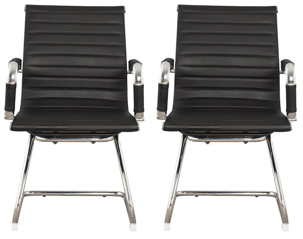 Set 2 Sedie Poltrone Attesa da Ufficio in Similpelle Imperial Nera