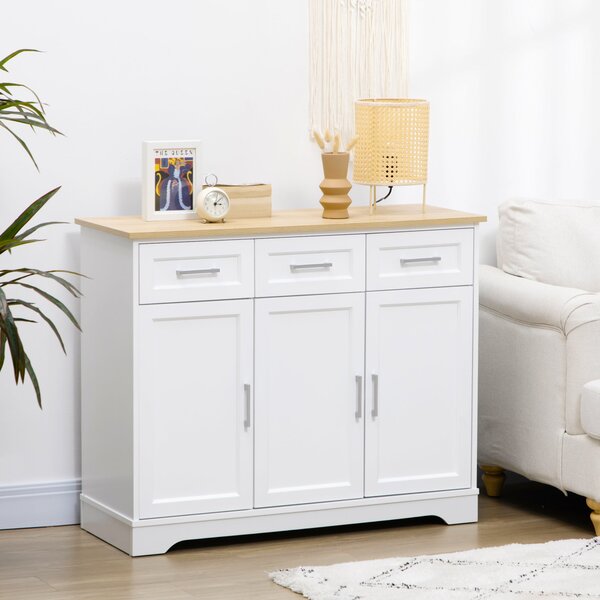 Credenza 3 Cassetti e 3 Ante 101x39x82 cm in MDF e Truciolato Bianco