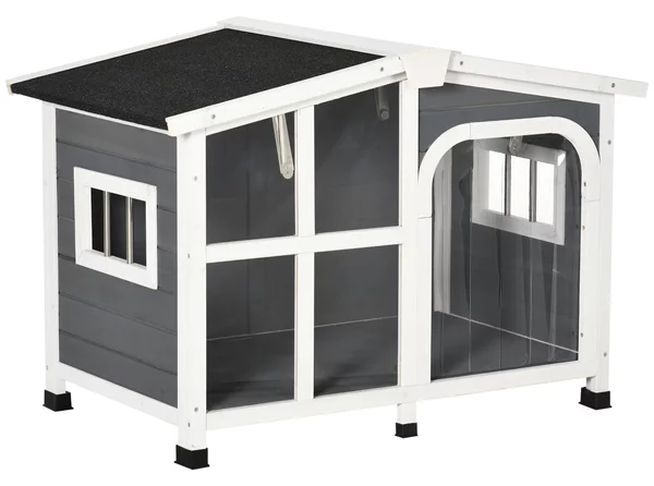 Cuccia da Esterno per Cani 101x66,5x70,5 cm Finestra e Tetto Apribile in Legno Grigio